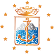 L'immagine mostra il logo del Comune di Monte Argentario. Al centro c’è uno scudo con sfondo bianco, diviso in due sezioni: Nella parte inferiore, su uno sfondo blu ondulato che rappresenta il mare, c’è una grande ancora dorata con una corda arrotolata. Sullo sfondo si intravede una montagna grigia che si erge dal mare. Sopra lo scudo c'è una corona muraria dorata, simbolo tipico dei comuni italiani. Attorno allo scudo, su sfondo trasparente, ci sono dodici stelle arancioni a cinque punte, disposte in cerchio. Ricordano lo stile delle stelle dell'Unione Europea.
